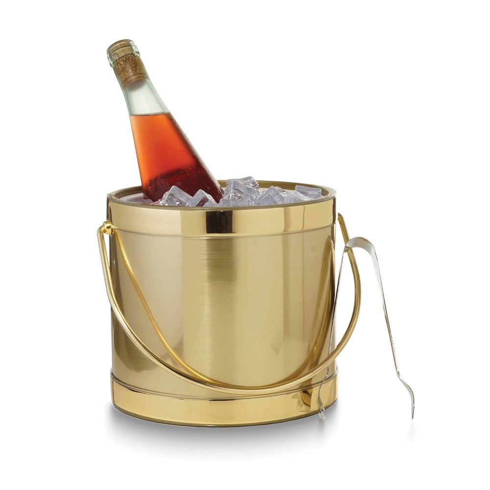 Gold Metallic Mylar Double Wall Insulated Three Quart Ice Bucket with Stainless Steel Tongs