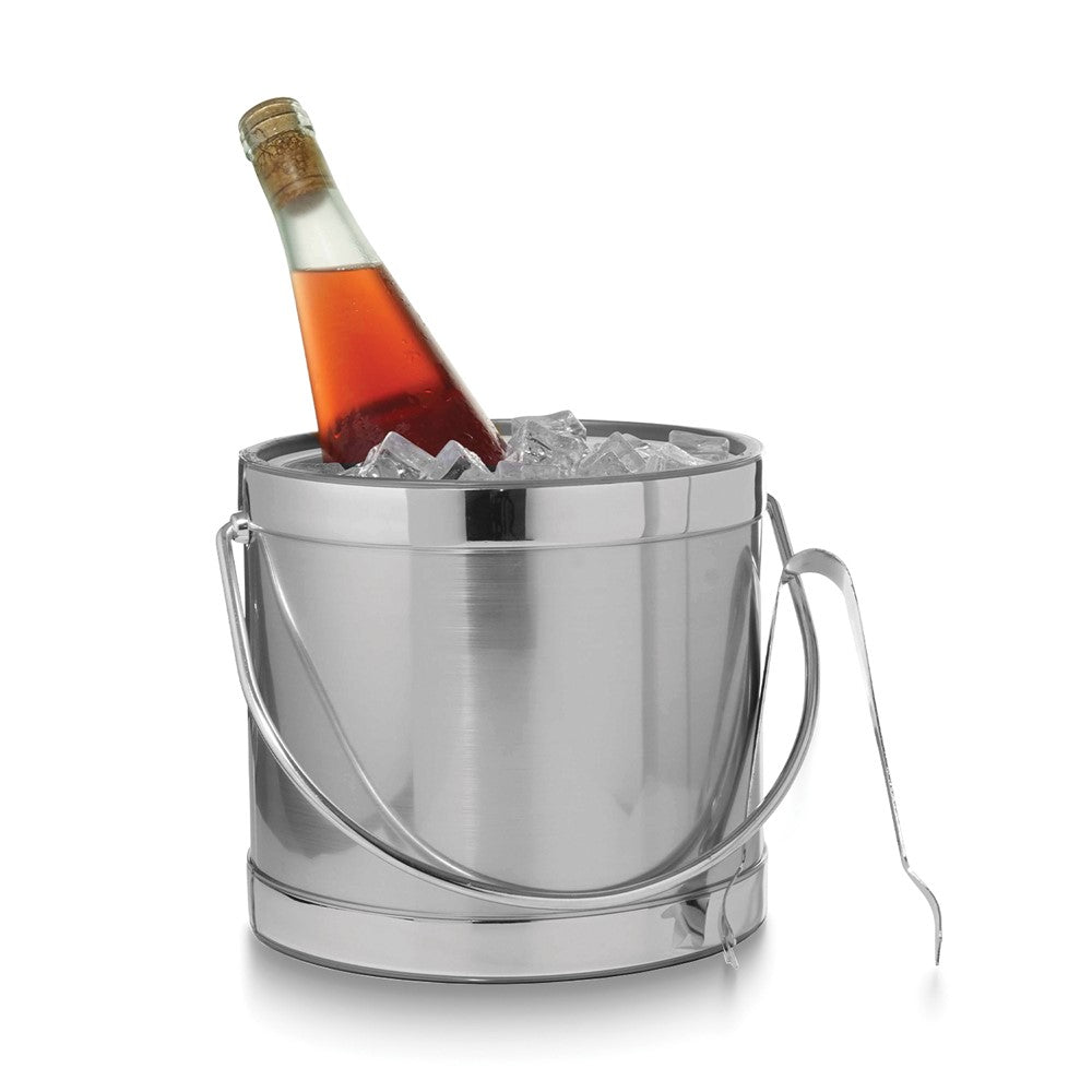 Silver Metallic Mylar Double Wall Insulated Three Quart Ice Bucket with Stainless Steel Tongs