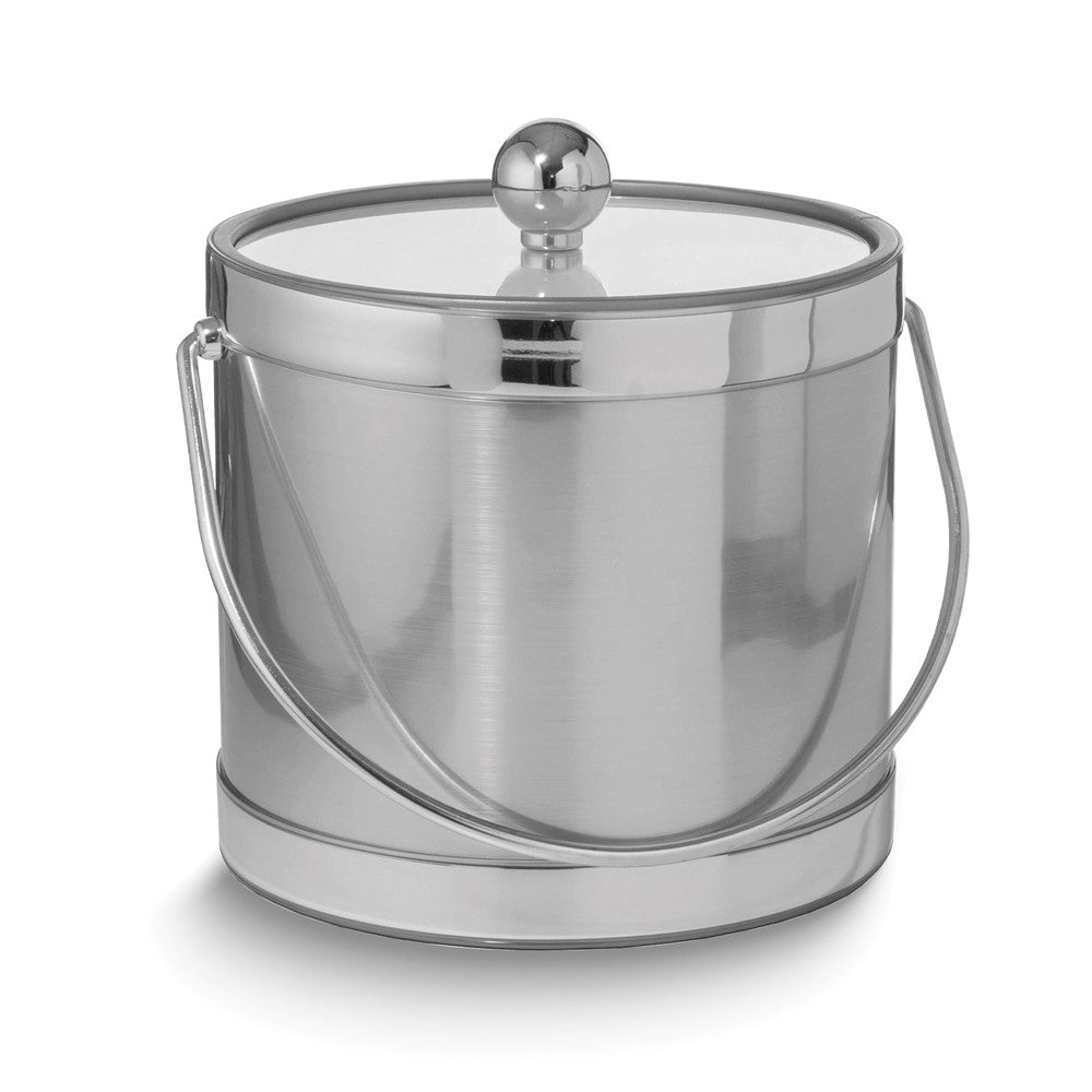 Silver Metallic Mylar Double Wall Insulated Three Quart Ice Bucket with Stainless Steel Tongs
