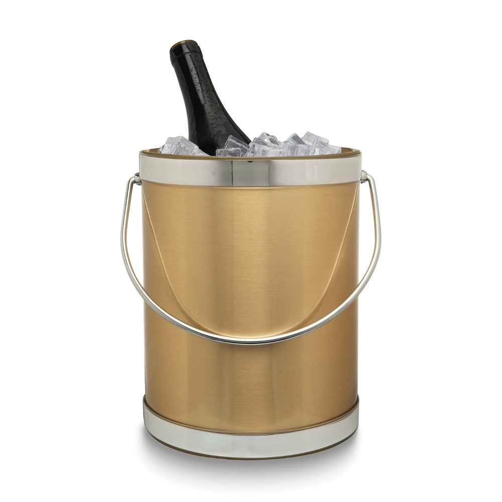 Silver with Gold Two-tone Metallic Mylar Double Wall Insulated Five Quart Ice Bucket with Stainless Steel Tongs