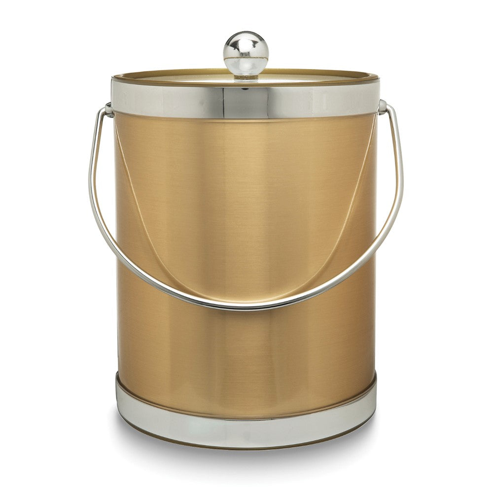 Silver with Gold Two-tone Metallic Mylar Double Wall Insulated Five Quart Ice Bucket with Stainless Steel Tongs
