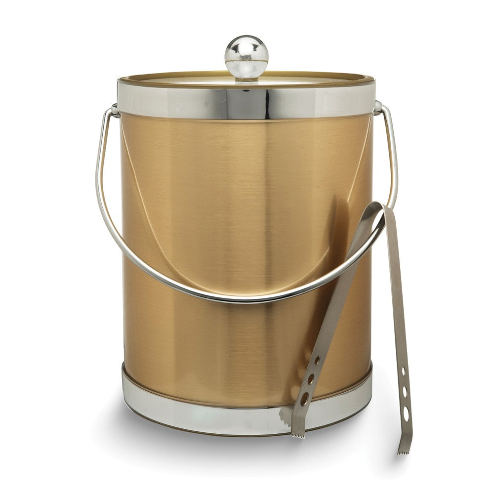 Silver with Gold Two-tone Metallic Mylar Double Wall Insulated Five Quart Ice Bucket with Stainless Steel Tongs