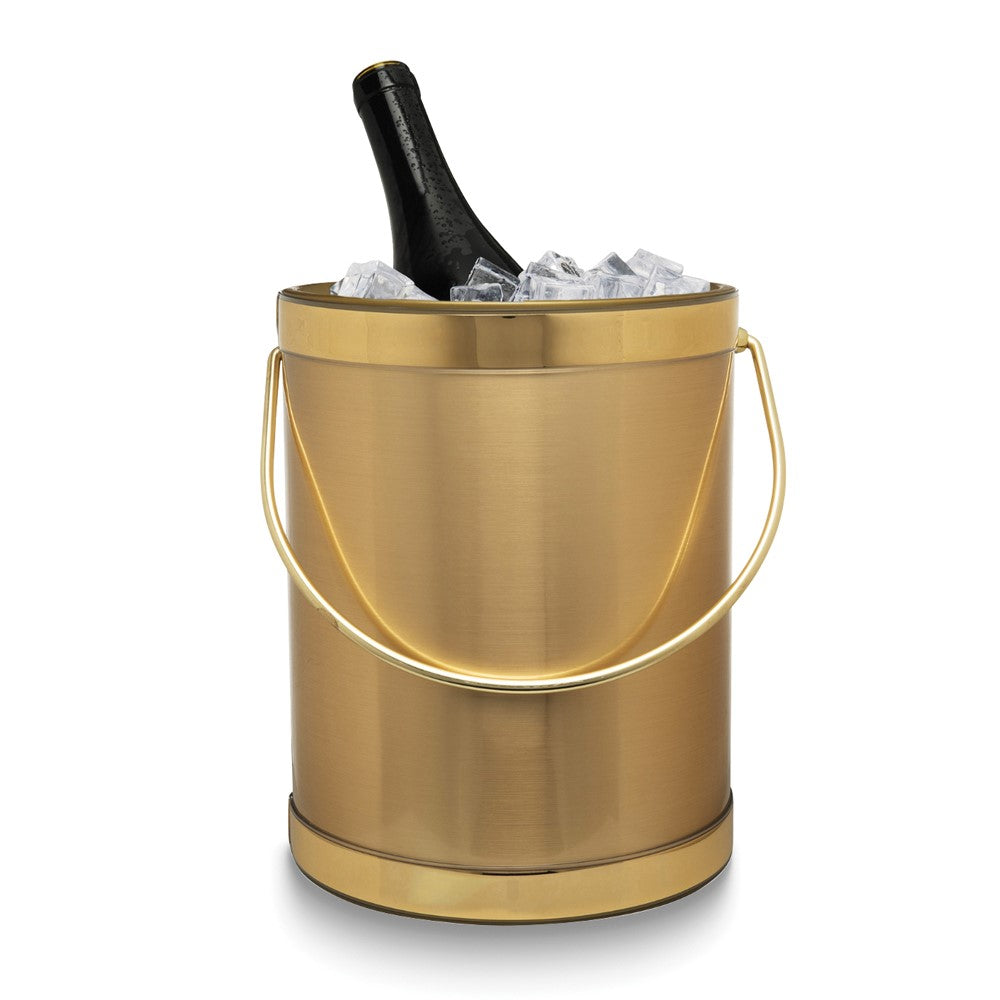 Gold Metallic Mylar Double Wall Insulated Five Quart Ice Bucket with Stainless Steel Tongs