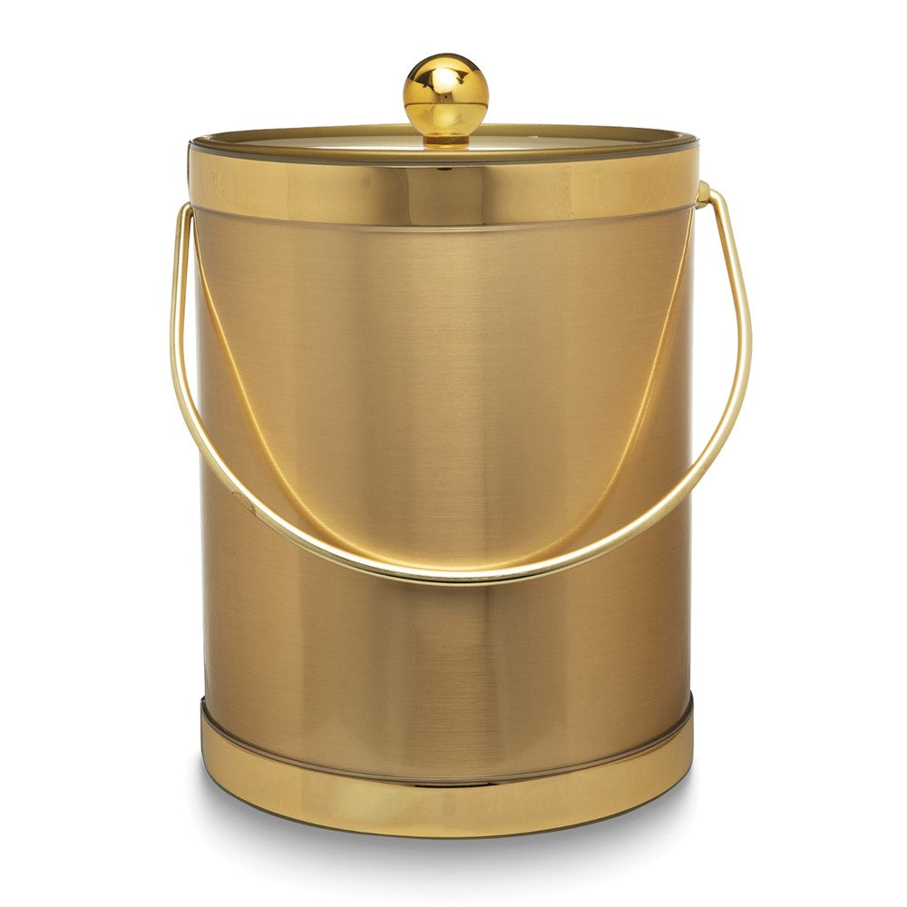 Gold Metallic Mylar Double Wall Insulated Five Quart Ice Bucket with Stainless Steel Tongs