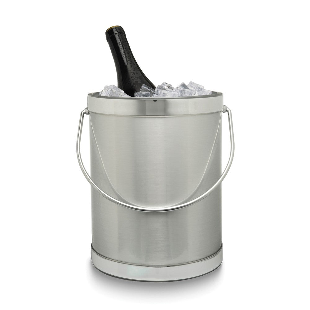 Silver Metallic Mylar Double Wall Insulated Five Quart Ice Bucket with Stainless Steel Tongs