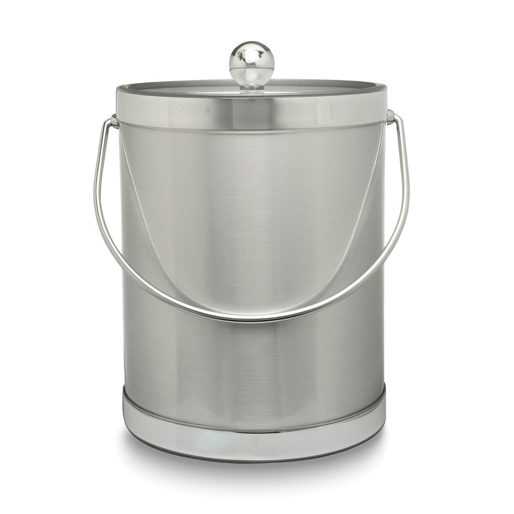 Silver Metallic Mylar Double Wall Insulated Five Quart Ice Bucket with Stainless Steel Tongs