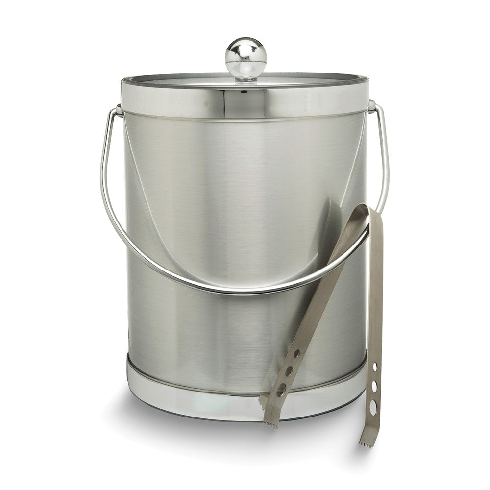 Silver Metallic Mylar Double Wall Insulated Five Quart Ice Bucket with Stainless Steel Tongs