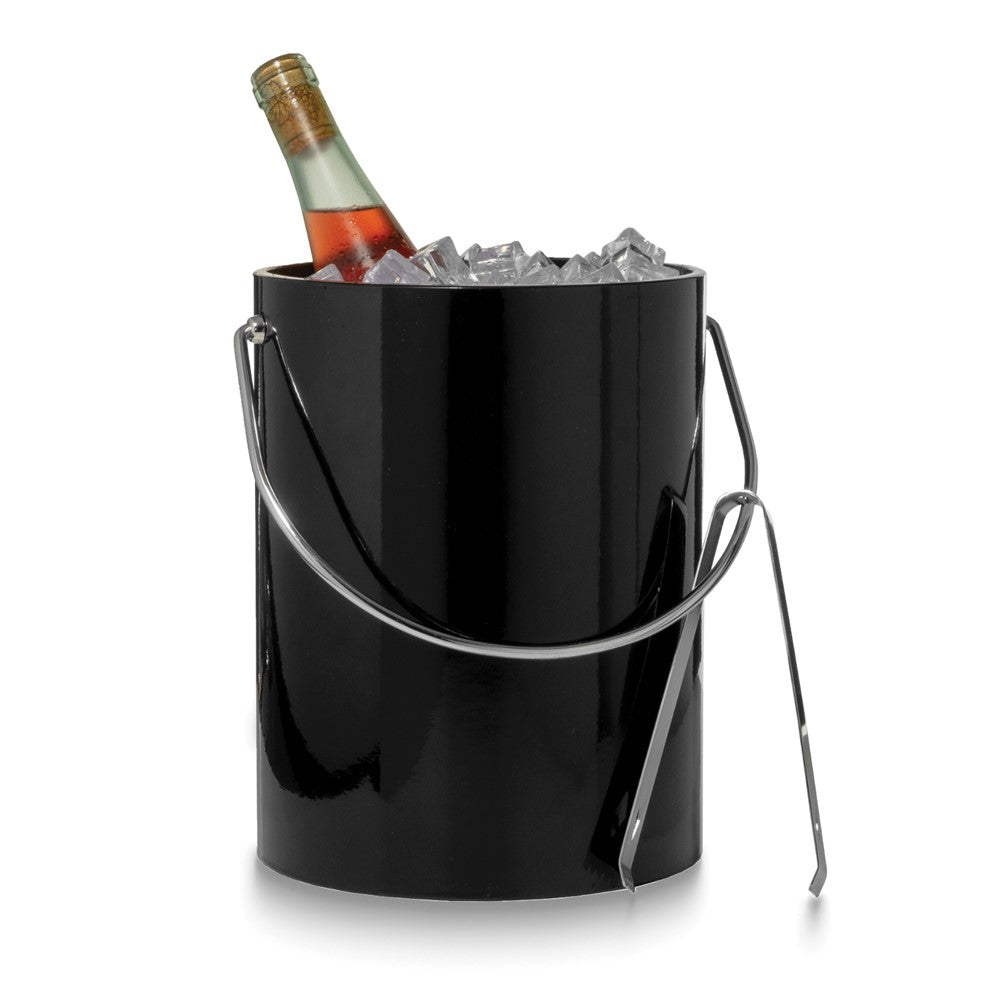 Black Mylar Double Wall Insulated Five Quart Ice Bucket with Stainless Steel Tongs