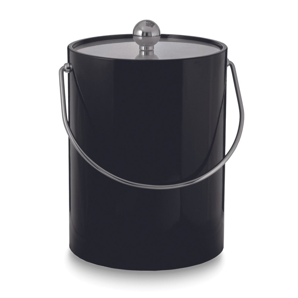 Black Mylar Double Wall Insulated Five Quart Ice Bucket with Stainless Steel Tongs