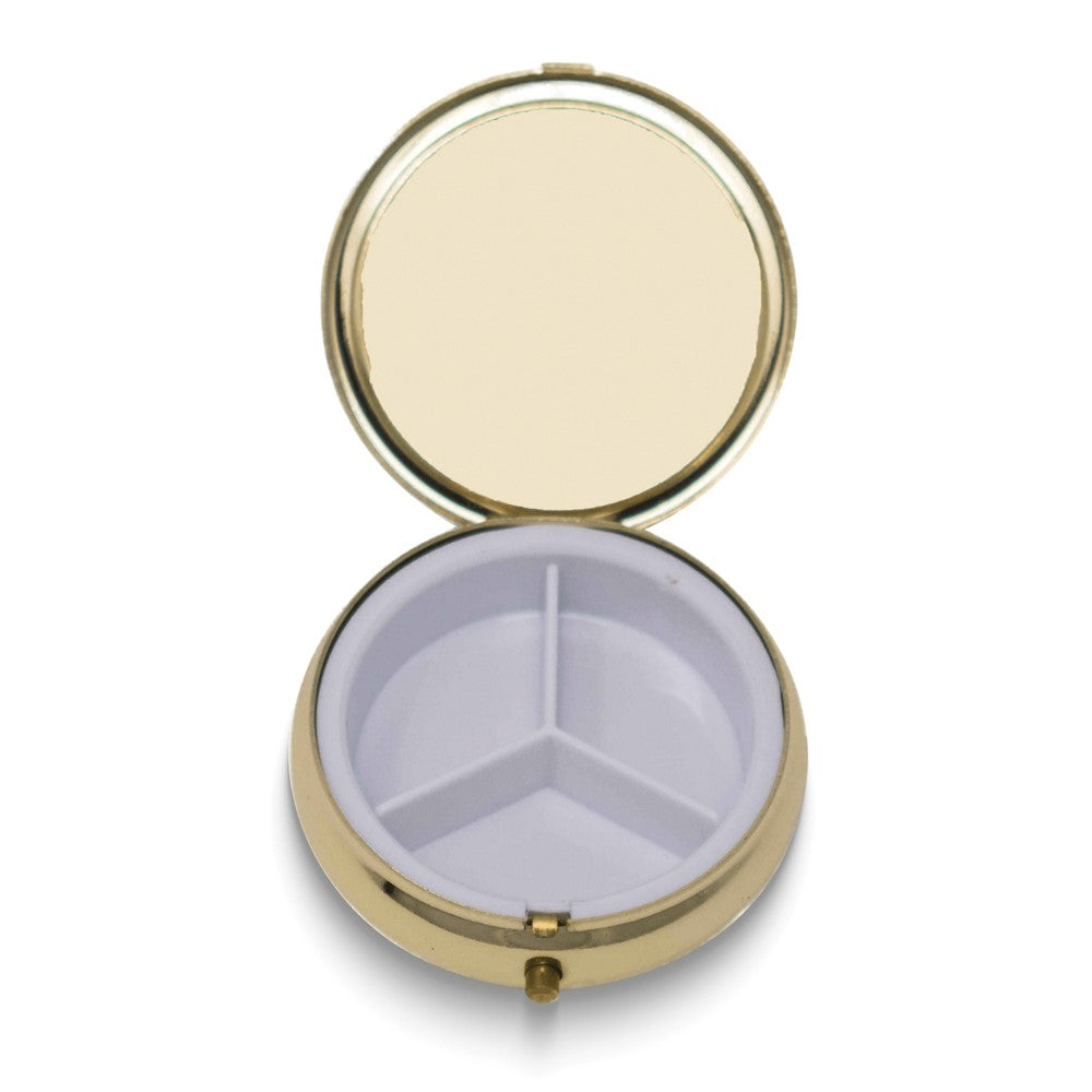 Gold-tone Mirrored Round Pillbox with Plastic Divider
