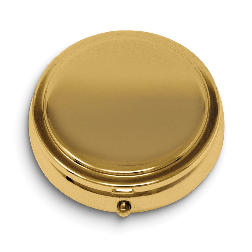 Gold-tone Mirrored Round Pillbox with Plastic Divider