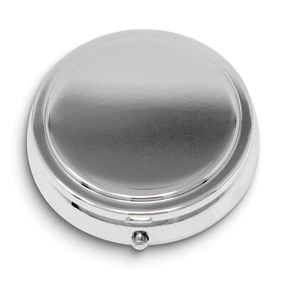 Silver-tone Mirrored Round Pillbox with Plastic Divider