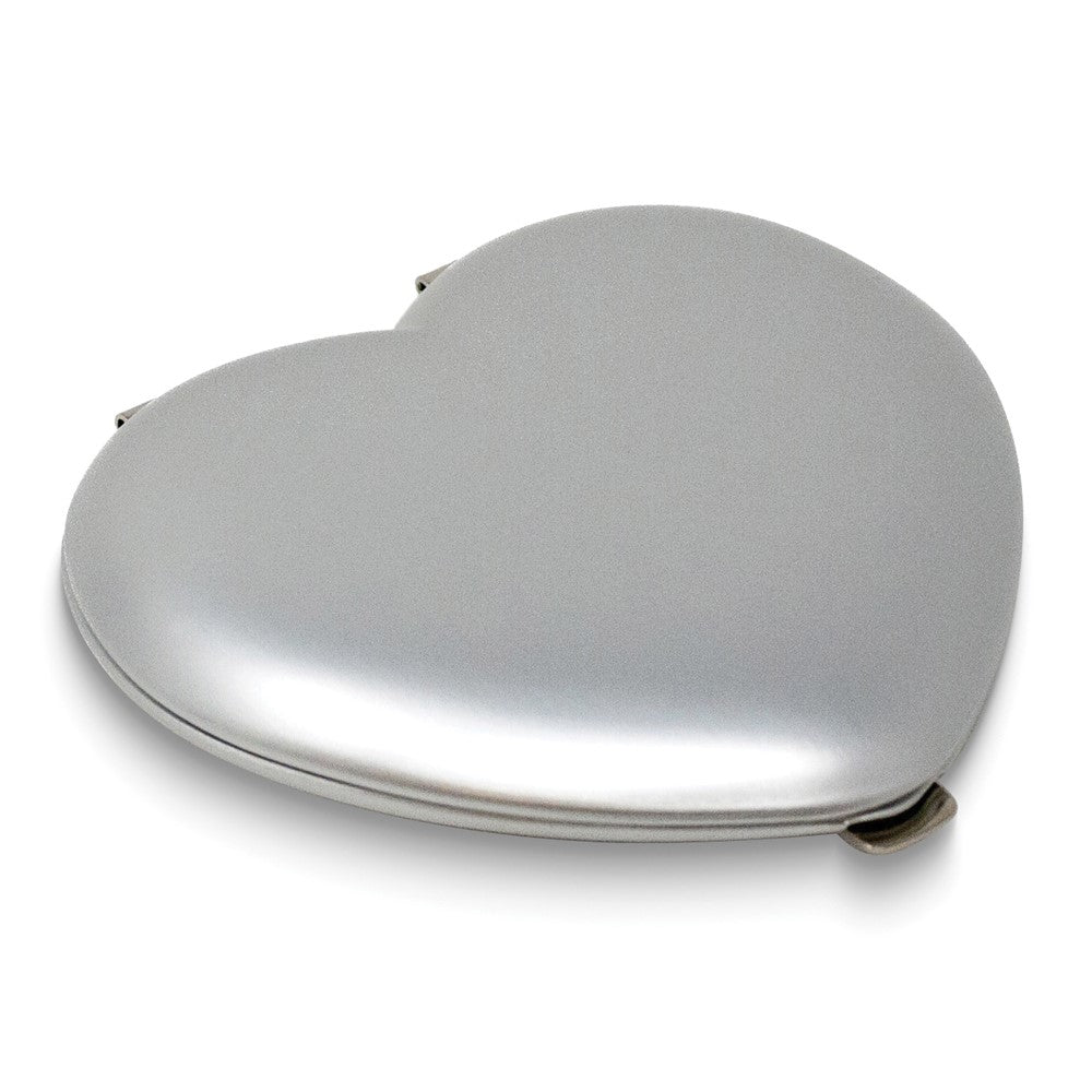 Silver-tone Heart Shaped Compact Mirror with Regular and 5x Magnification