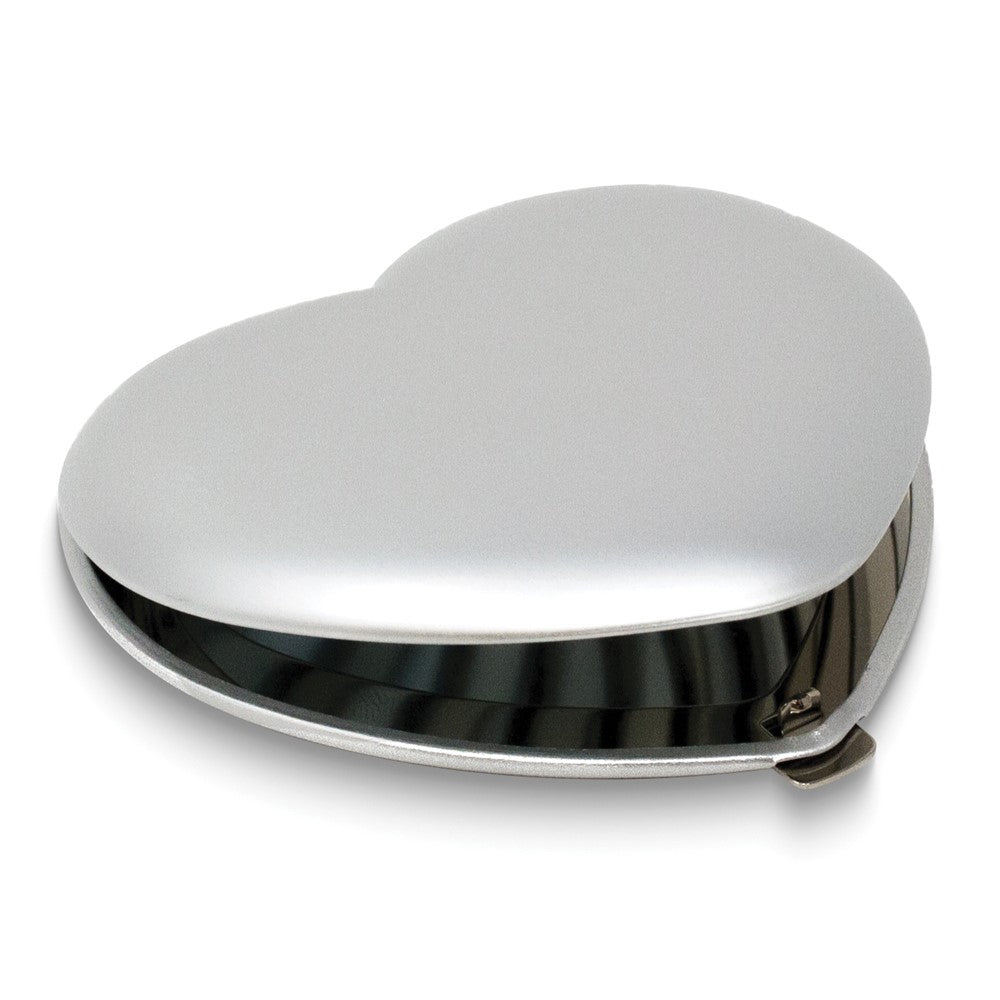 Silver-tone Heart Shaped Compact Mirror with Regular and 5x Magnification