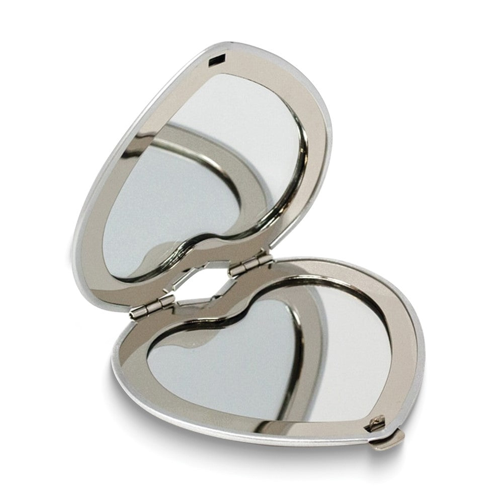 Silver-tone Heart Shaped Compact Mirror with Regular and 5x Magnification