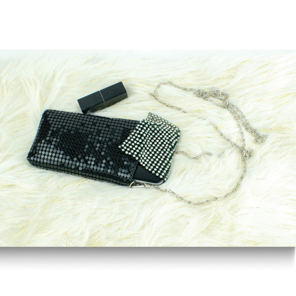 Silver and Black Aluminum Mesh Purse with Chain