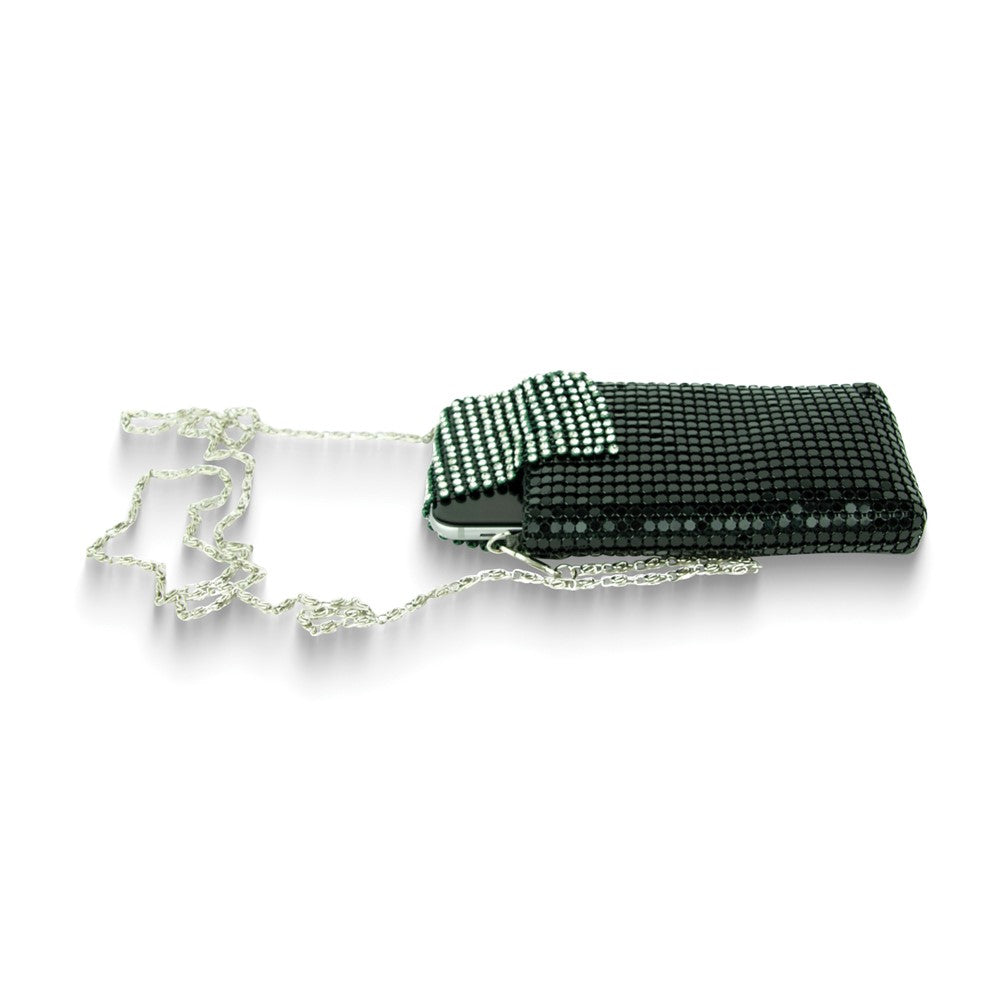 Silver and Black Aluminum Mesh Purse with Chain