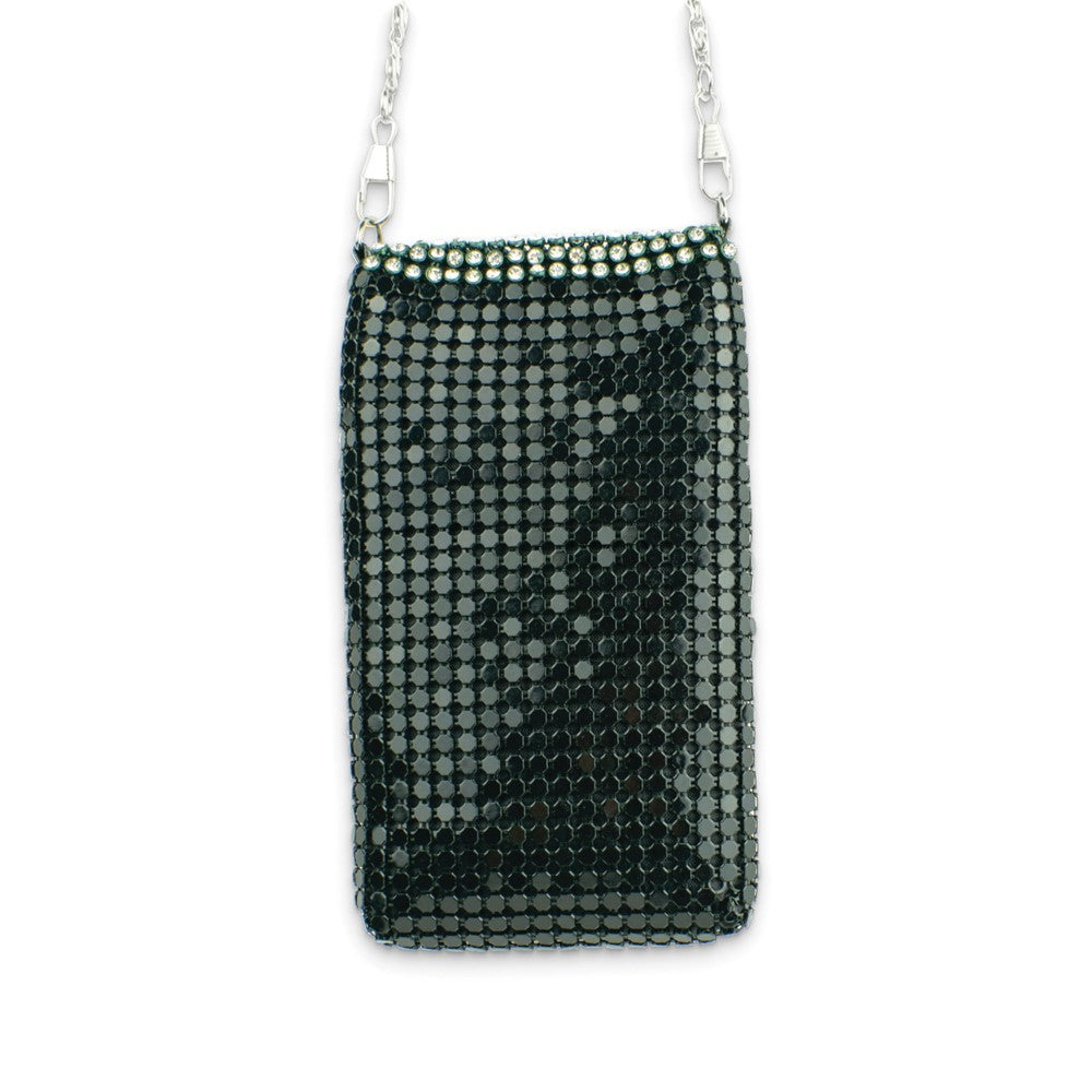 Silver and Black Aluminum Mesh Purse with Chain