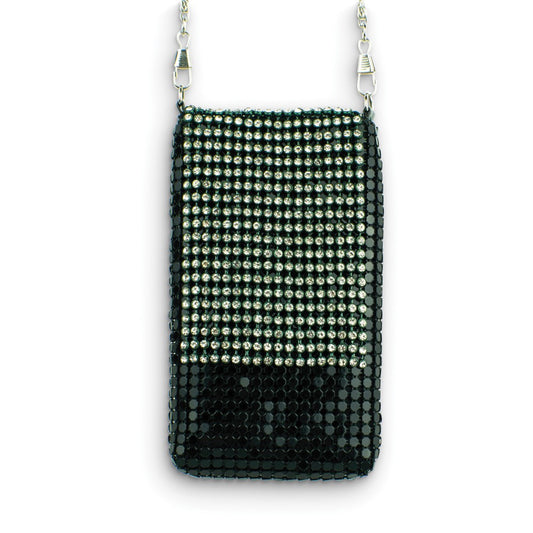 Silver and Black Aluminum Mesh Purse with Chain