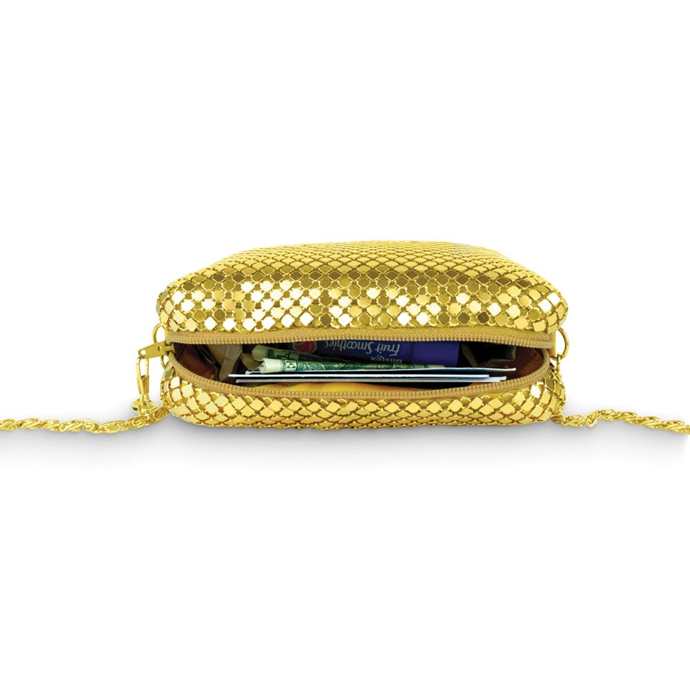 Gold Aluminum Mesh Purse with Chain