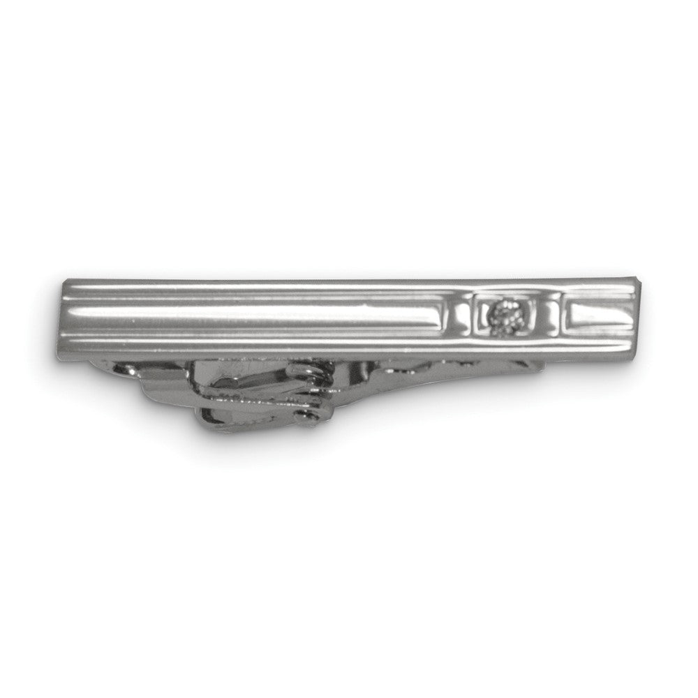 Silver-tone Crystal Polished Tie Bar