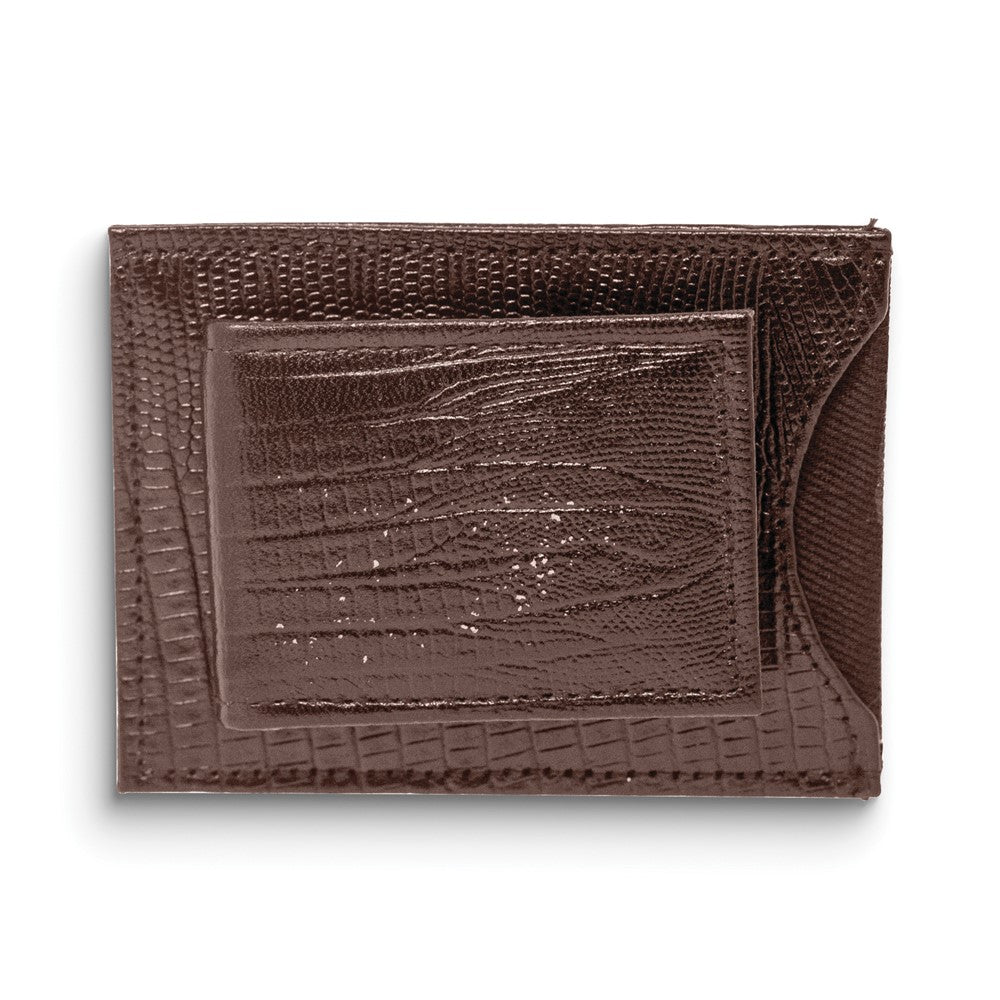 Brown Cowhide Leather Money Clip Wallet with One Card Slot