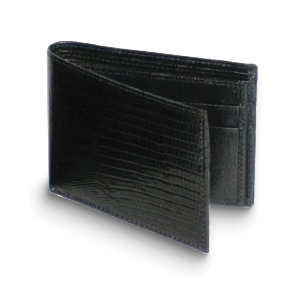 Black Cowhide Lizard Leather Bi-Fold Wallet