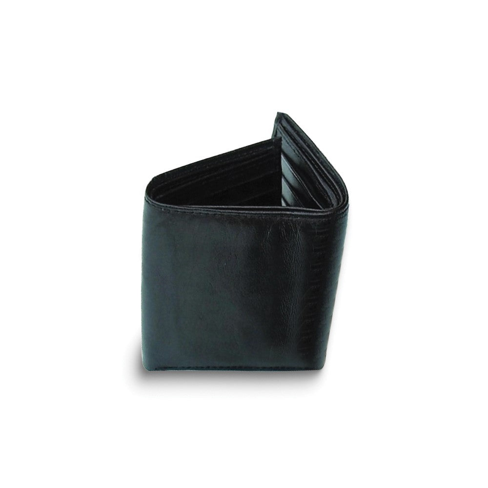 Black Cowhide Smooth Leather Tri-fold Wallet