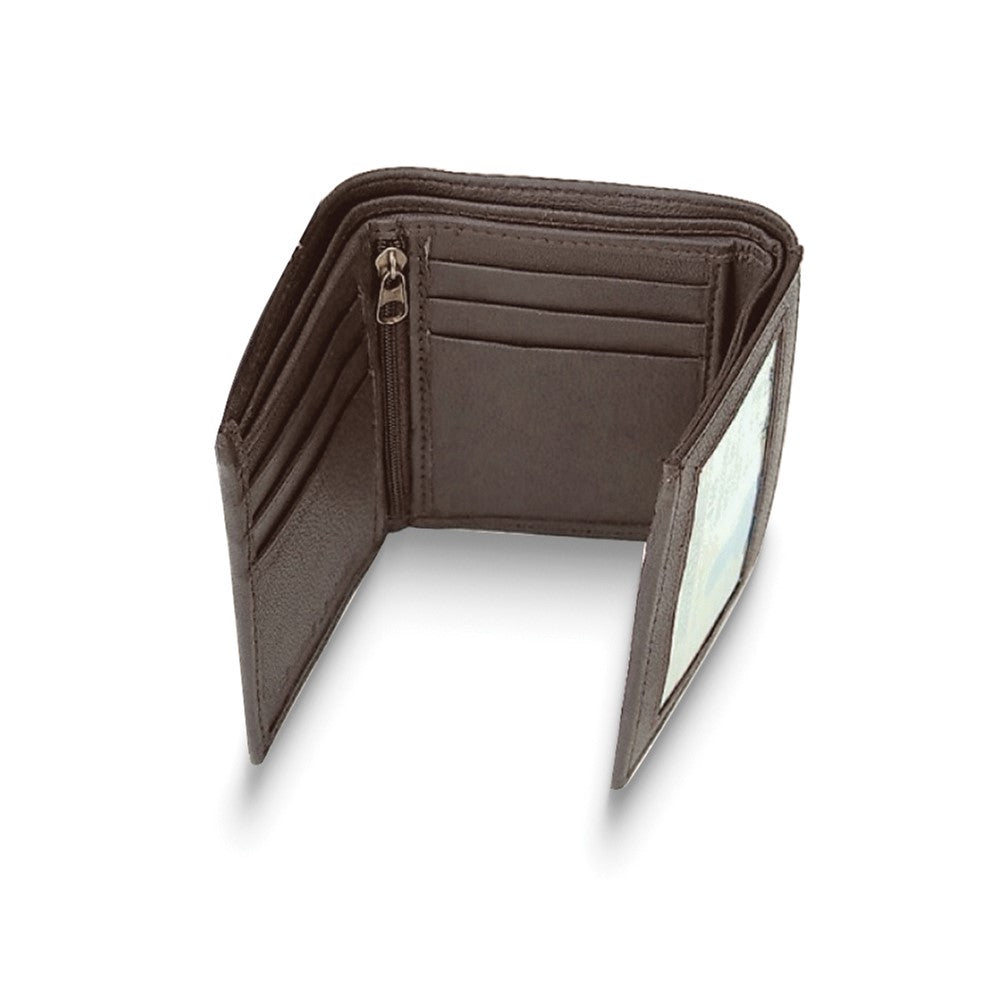 Brown Cowhide Smooth Leather Tri-fold Wallet