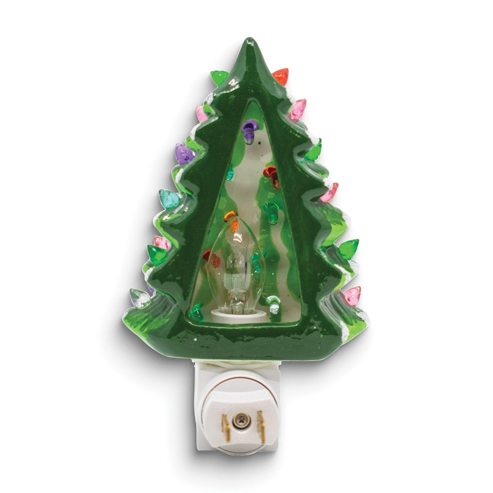 Hand-painted Ceramic Vintage Christmas Tree with Lights Plug In Night Light