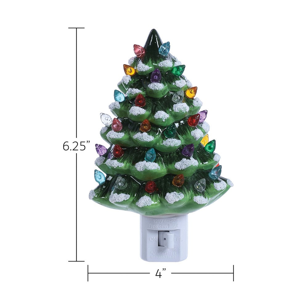 Hand-painted Ceramic Vintage Christmas Tree with Lights Plug In Night Light