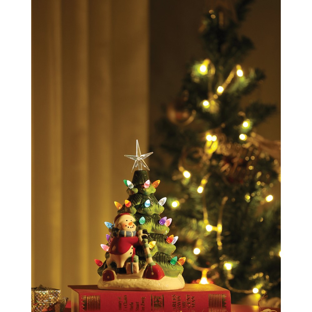 LED Lighted Hand-painted Ceramic Christmas Tree with Snowman