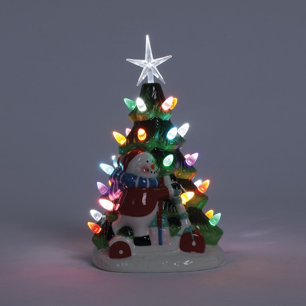 LED Lighted Hand-painted Ceramic Christmas Tree with Snowman