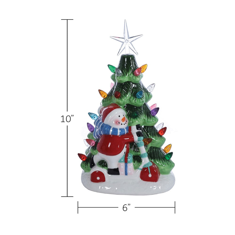 LED Lighted Hand-painted Ceramic Christmas Tree with Snowman