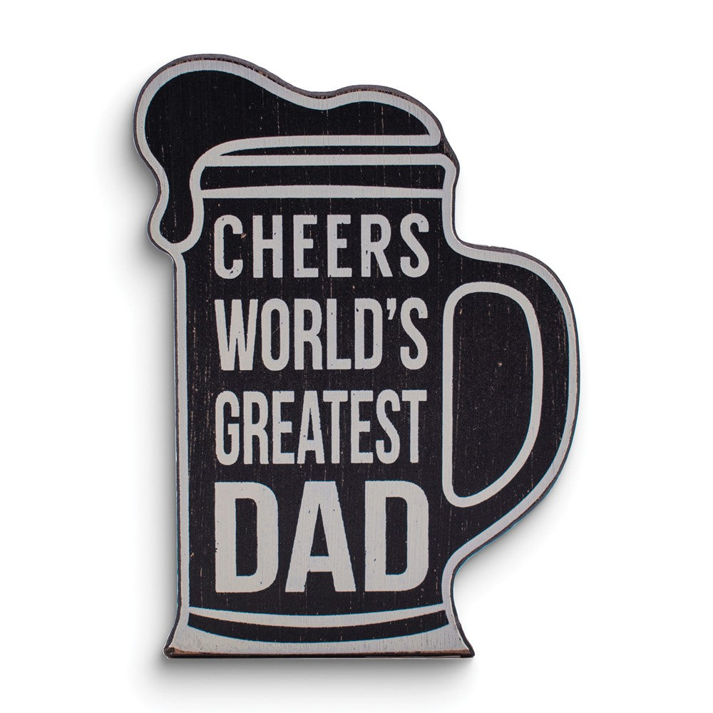 Worlds Greatest Dad Black and White Beer Mug Wooden Plaque