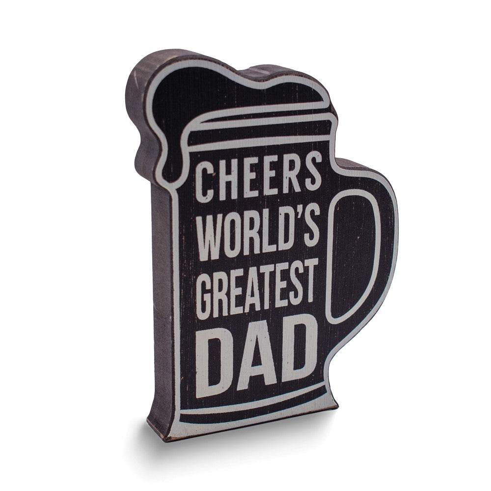 Worlds Greatest Dad Black and White Beer Mug Wooden Plaque