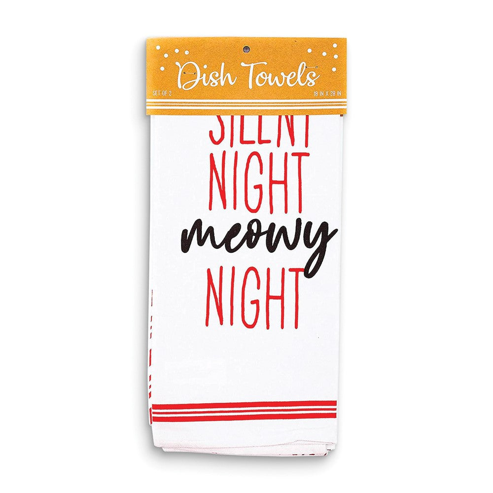 Silent Meowy Night Christmas Set of Two Cotton Kitchen Towels