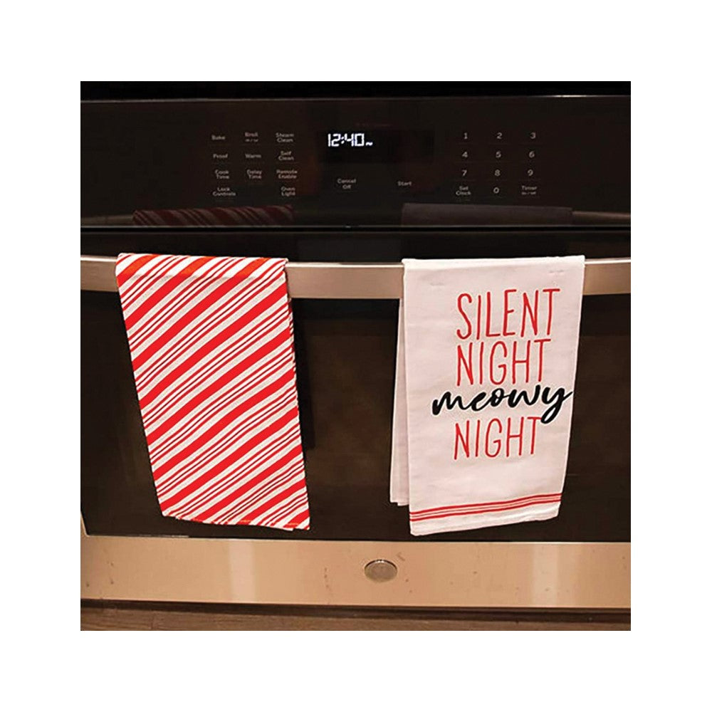 Silent Meowy Night Christmas Set of Two Cotton Kitchen Towels