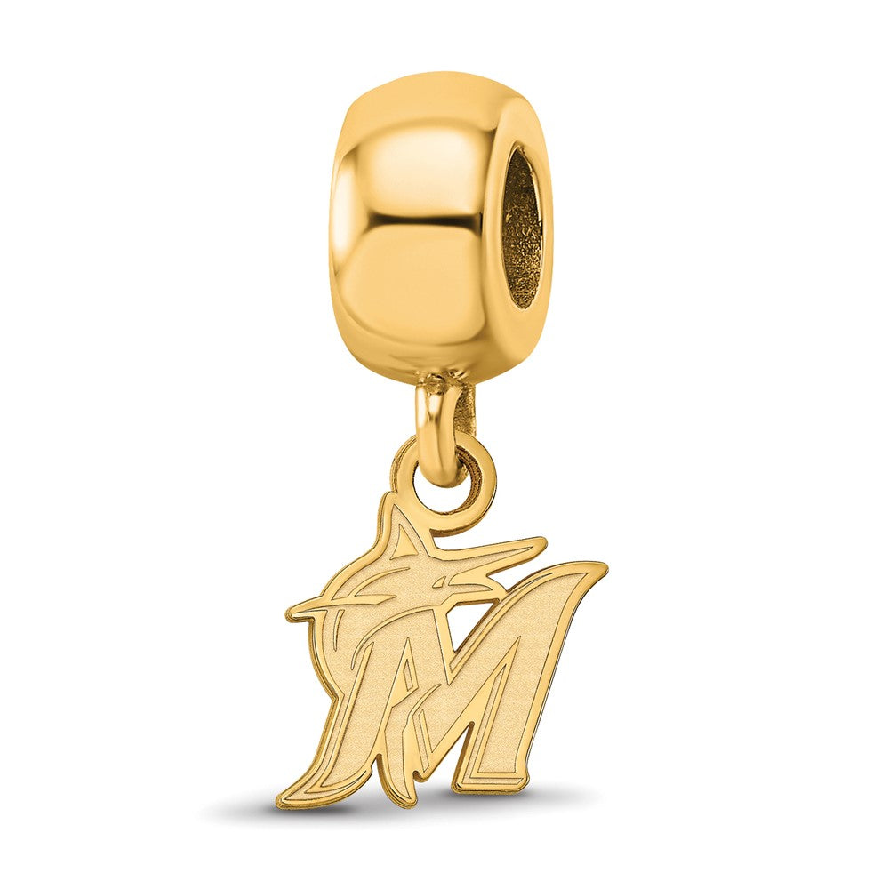 Sterling Silver Gold-plated MLB Miami Marlins Letter M and Marlin Extra Small Dangle Bead