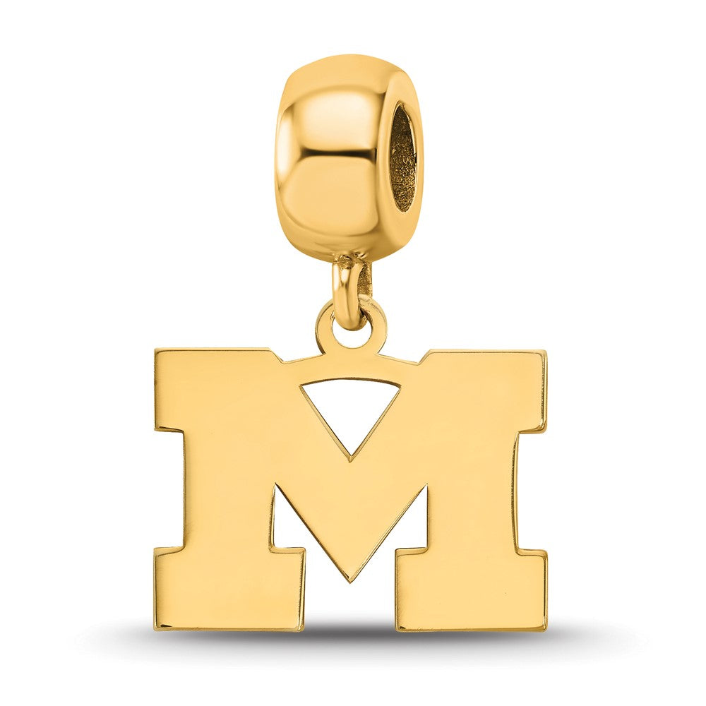 Sterling Silver Gold-plated University of Michigan Letter M Small Dangle Bead Charm