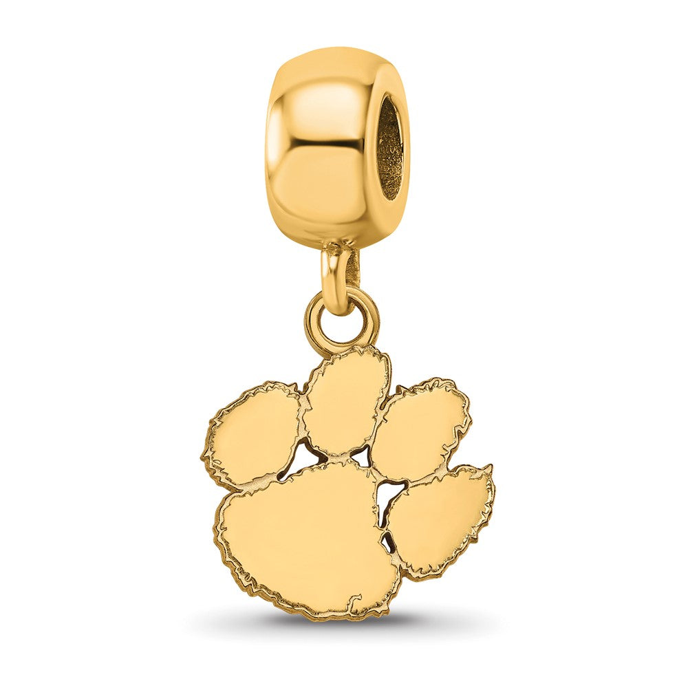 Sterling Silver Gold-plated Clemson University Tiger Paw Small Dangle Bead Charm
