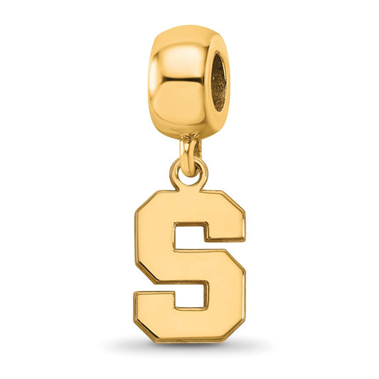 Sterling Silver Gold-plated Michigan State University Letter S Small Dangle Bead Charm