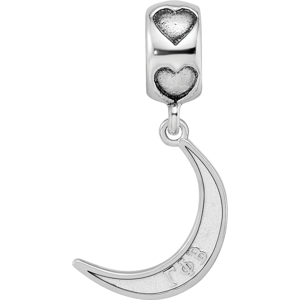 Sterling Silver RH-P Gamma Phi Beta Crescent Moon Heart Bead
