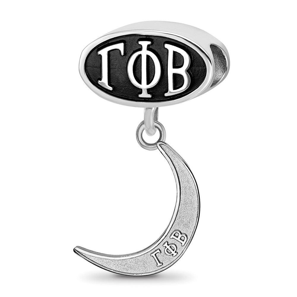 Sterling Silver Gamma Phi Beta Sorority Greek Letters Enameled Oval with Crescent Moon Dangle Bead