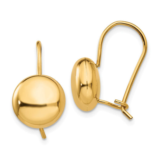 14k Polished 10.5mm Button Kidney Wire Earrings