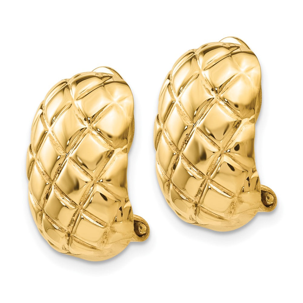 14k Polished Quilted Non-pierced Omega Back Earrings