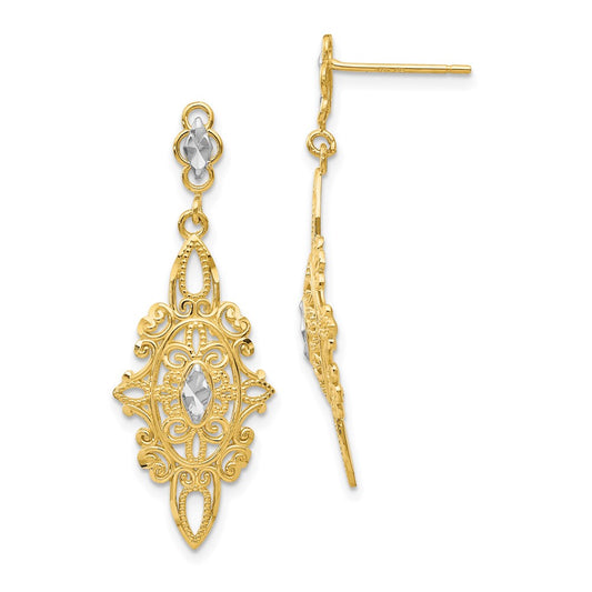 14k Rhodium Diamond-cut Filigree E