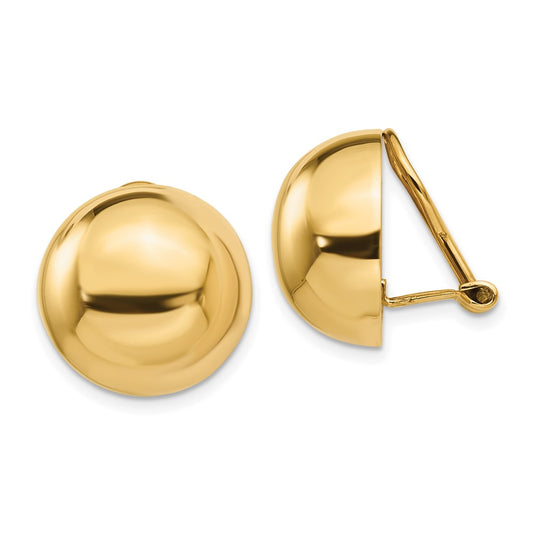 14k Omega Clip 16mm Half Ball Non-pierced Earrings