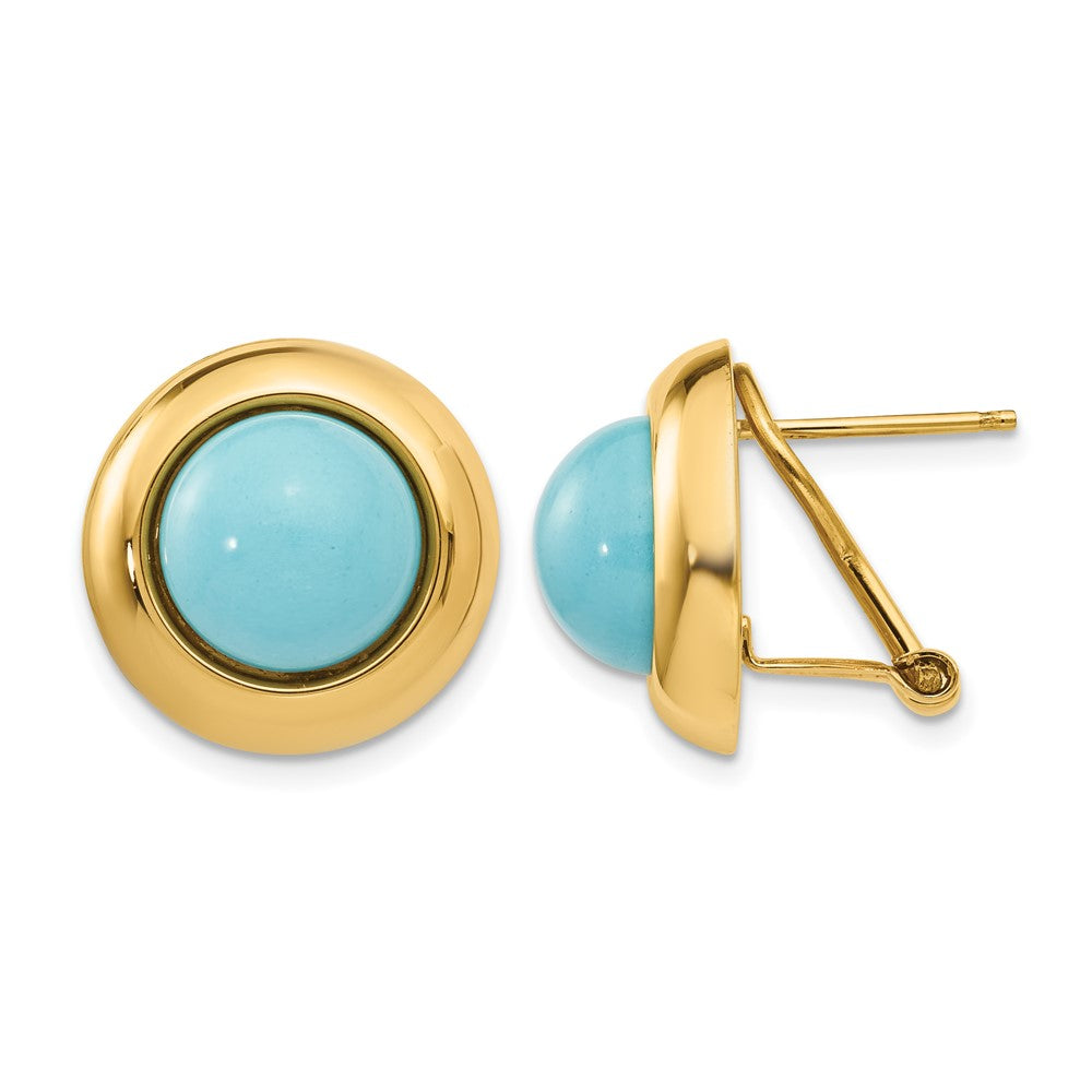 14k Omega Clip Reconstituted Turquoise Earrings