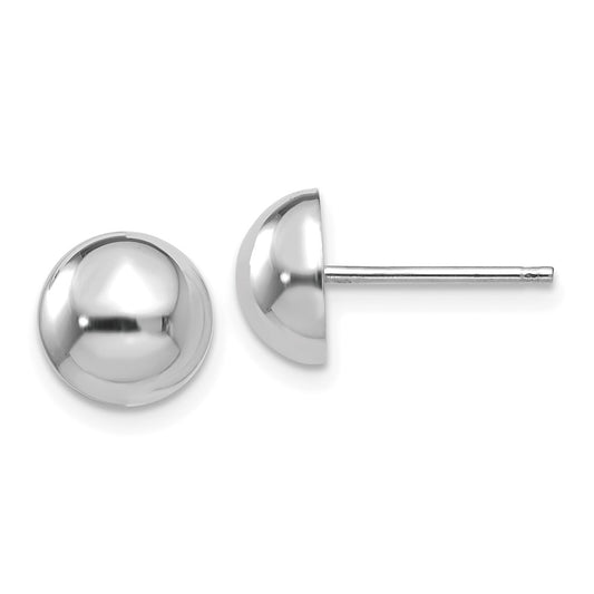 14k White Gold 8mm Half Ball Post Earrings